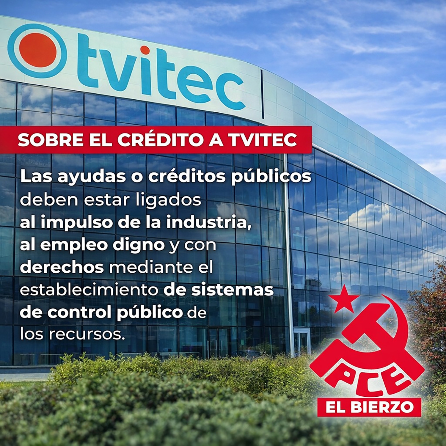 PCE se pronuncia sobre el crédito a Tvitec