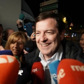 Rubén Cacho  ICAL . El candidato del PP a la Presidencia de la Junta de Castilla y León, Alfonso Fernández Mañueco, a su llegada al hotel Alameda Palace de Salamanca (1)