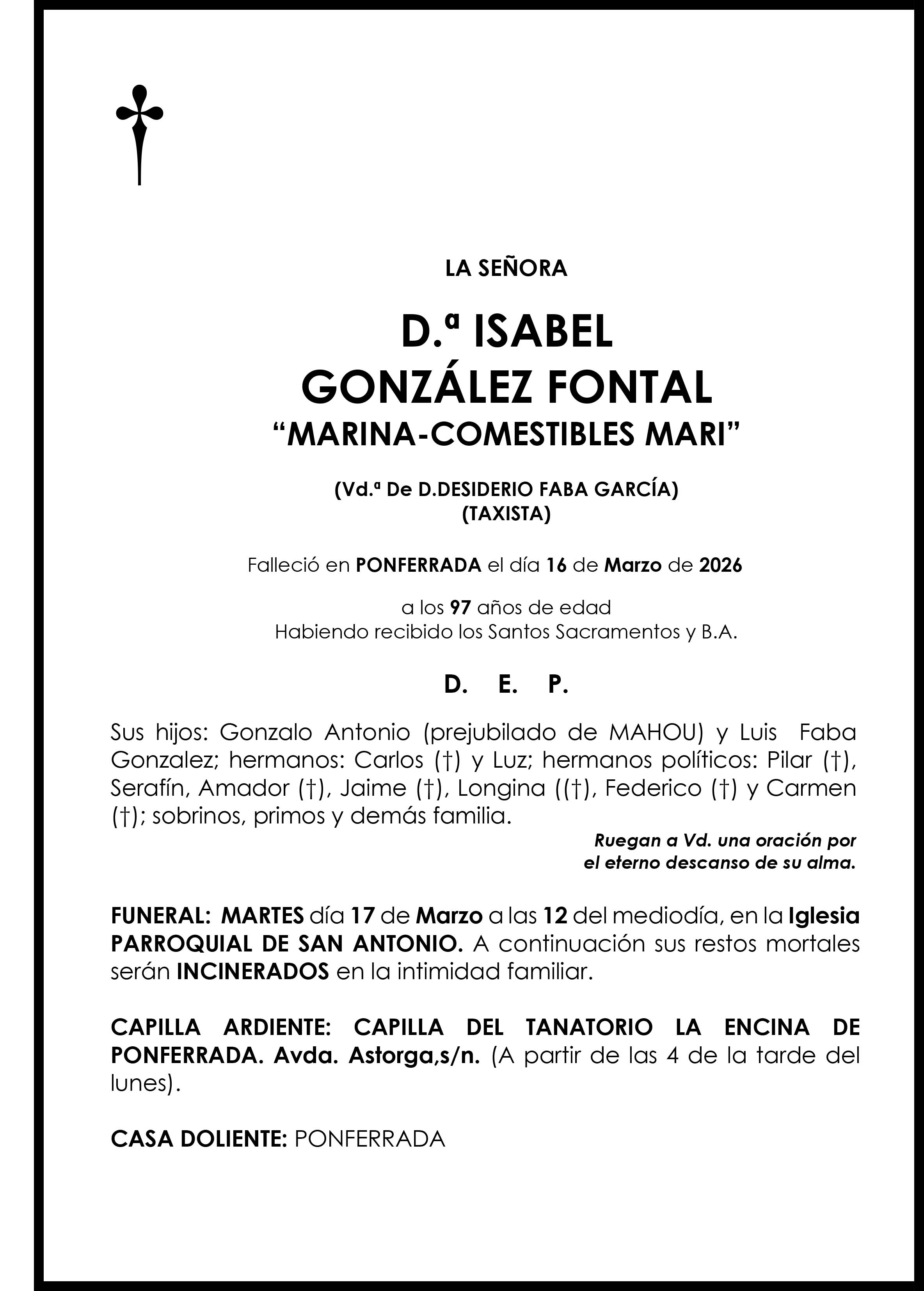 ISABEL GONZALEZ FONTAL
