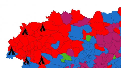 Mapa del Bierzo con los grandes incendios del pasado verano 