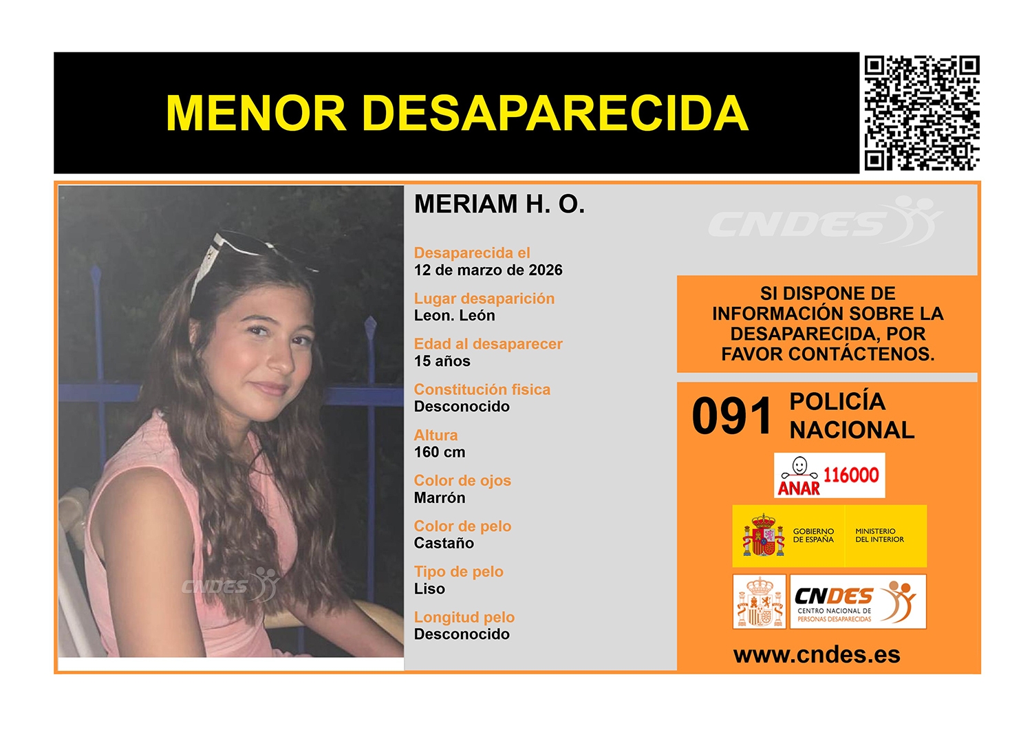 Menor desaparecida en León | Foto: Centro Nacional de Personas Desaparecidas (CNDES)