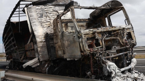 JL Leal ICAL. Accidente entre 2 camiones en la autovía A 62, en la localidad zamorana de Castrillo de la Guareña 