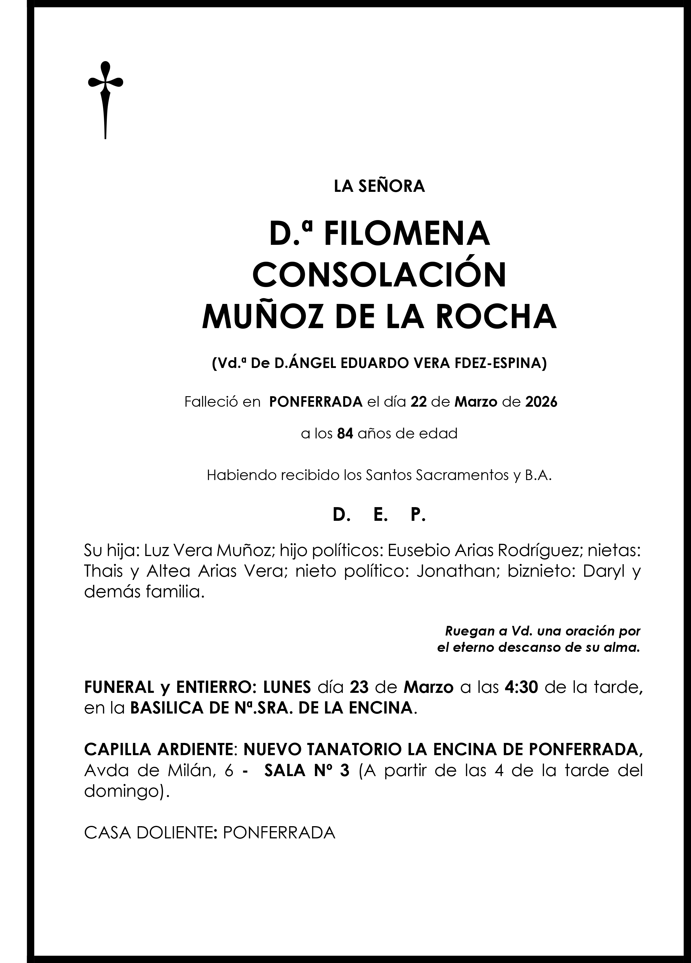 FILOMENA CONSOLACIÓN MUÑOZ DE LA ROCHA