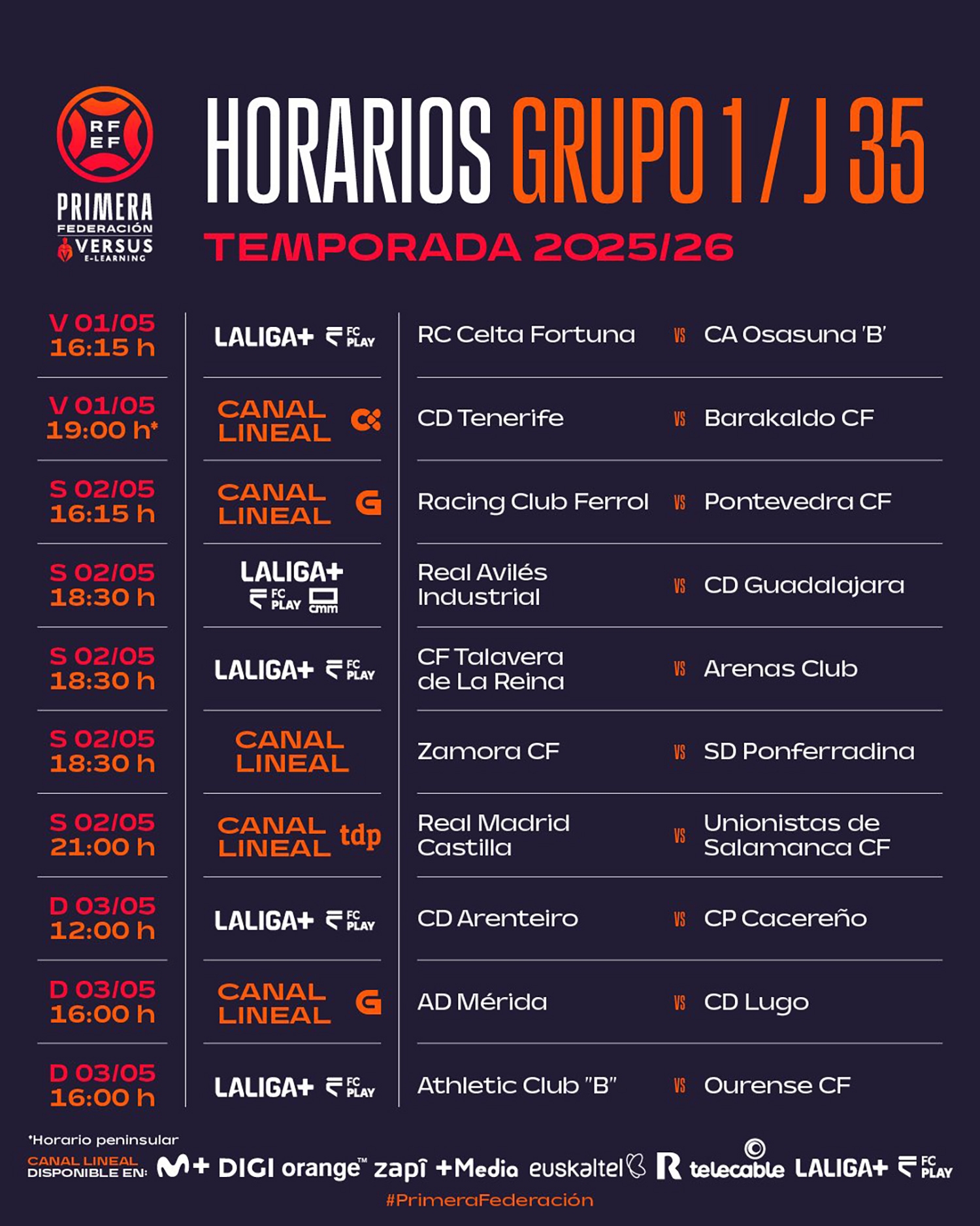 Horario del partido Zamora Ponferradina