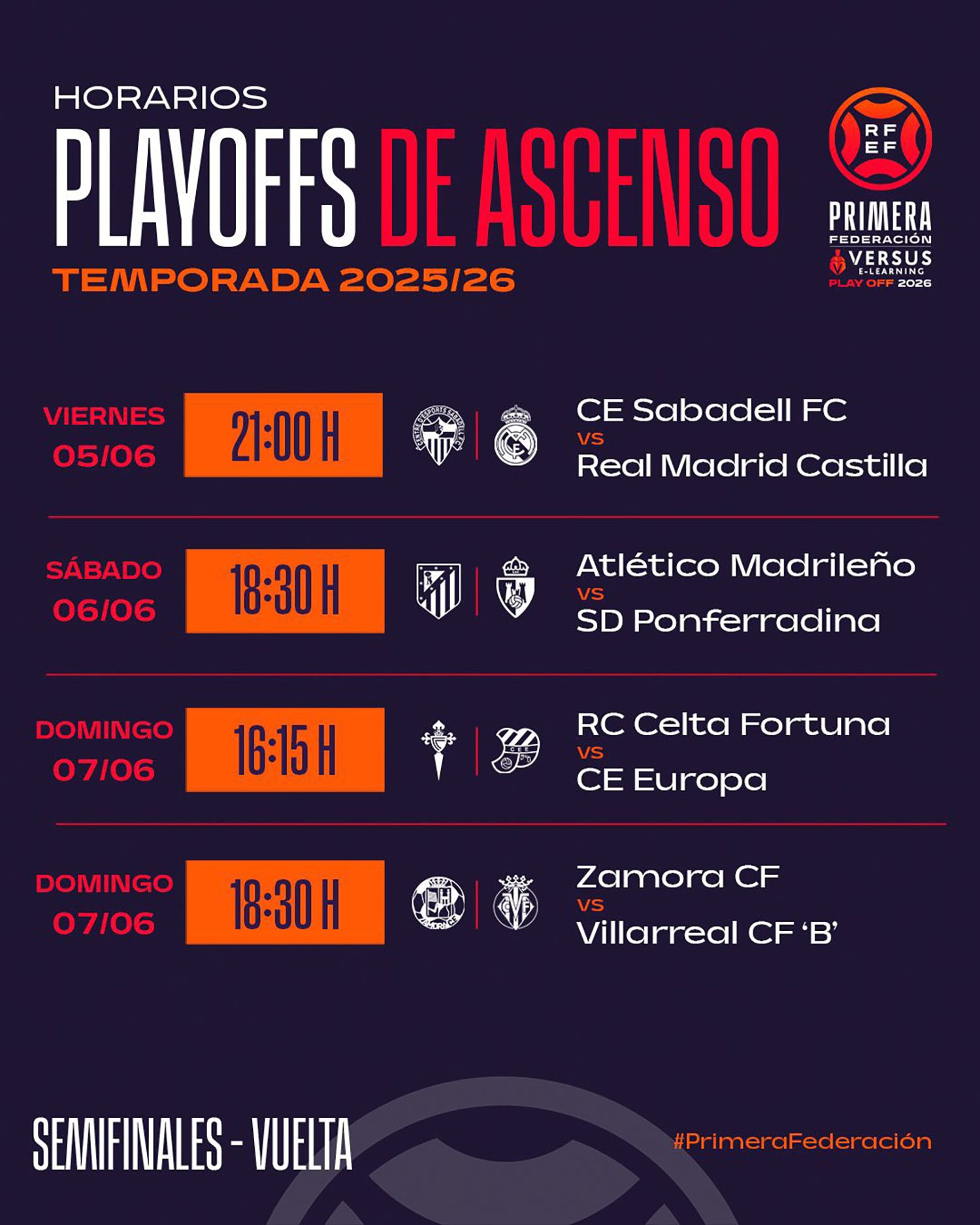 Horaro de la vuelta del primer partido de Playoff Horaro de la vuelta del primer partido de Playoff