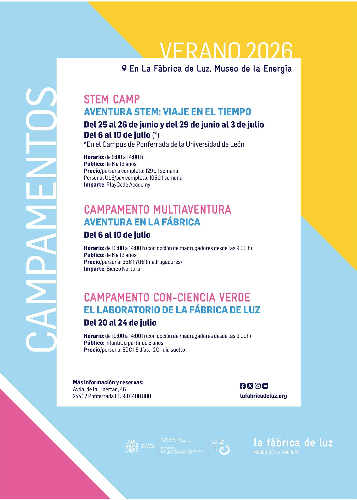 Cartel de los campamentos de verano 2026 de CIUDEN Cartel de los campamentos de verano 2026 de CIUDEN