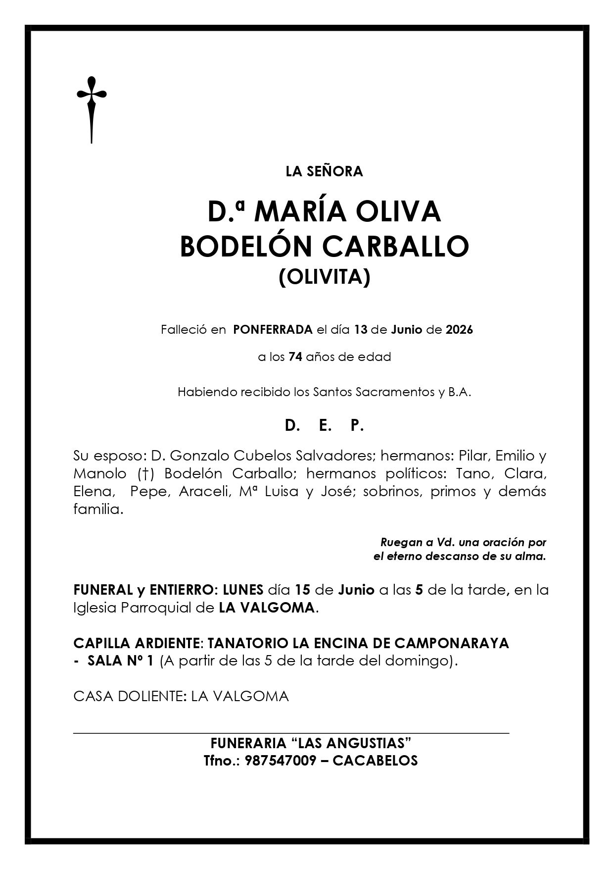 MARÍA OLIVA BODELÓN CARBALLO