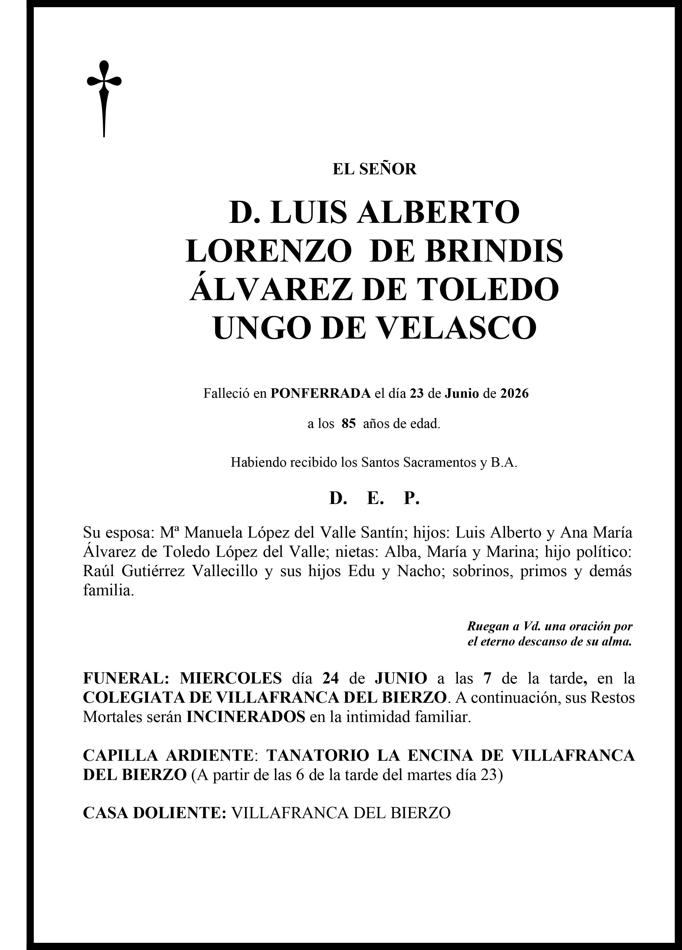LUIS ALBERTO LORENZO DE BRINDIS ÁLVAREZ DE TOLEDO UNGO DE VELASCO
