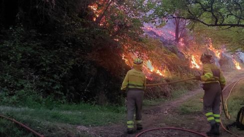 Intervención de los bomberos forestales en el incendio de Pradela | Cedida a InfoBierzo Intervención de los bomberos forestales en el incendio de Pradela | Cedida a InfoBierzo