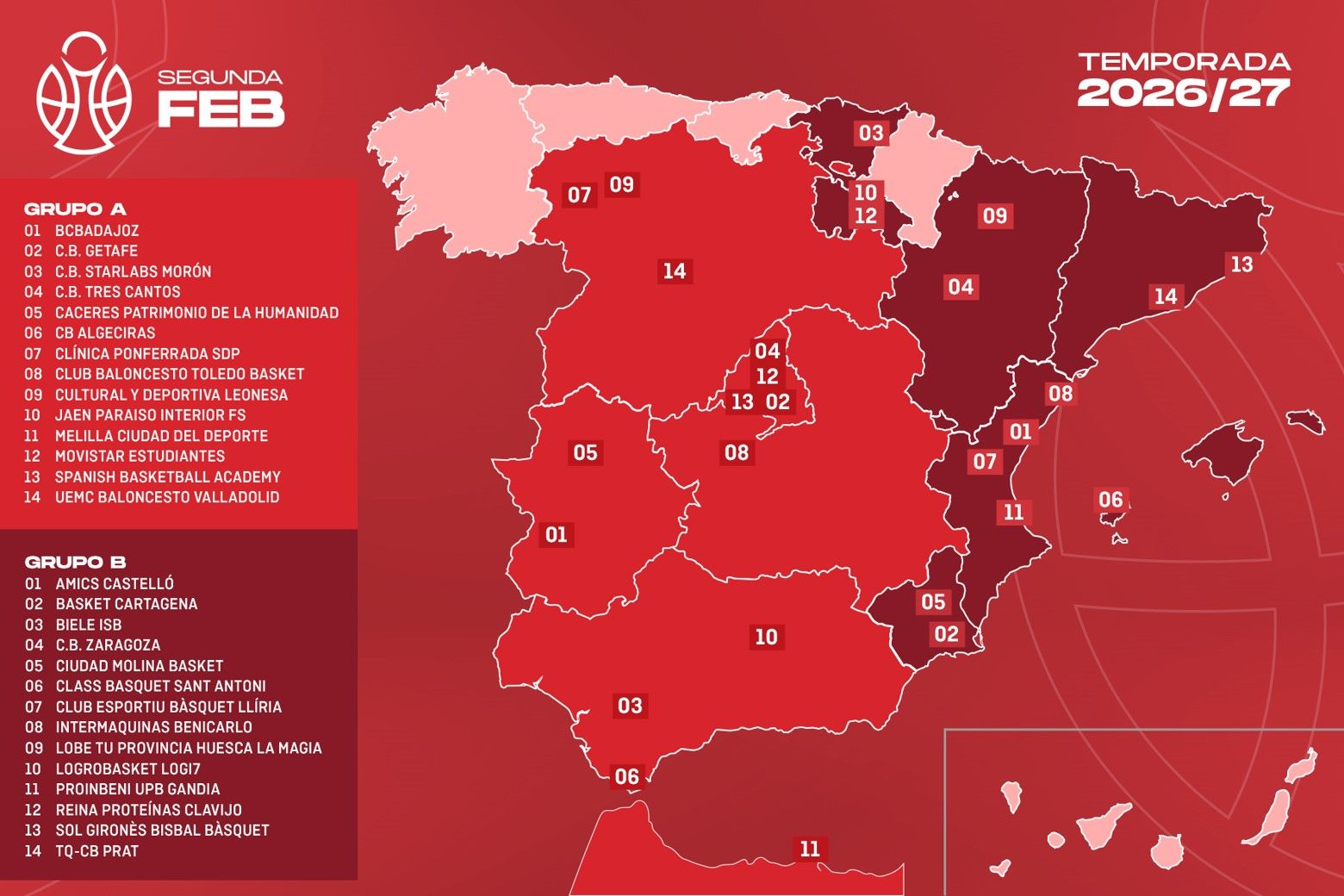 Mapa Grupos Segunda FEB Temporada 26 27 Mapa Grupos Segunda FEB Temporada 26 27