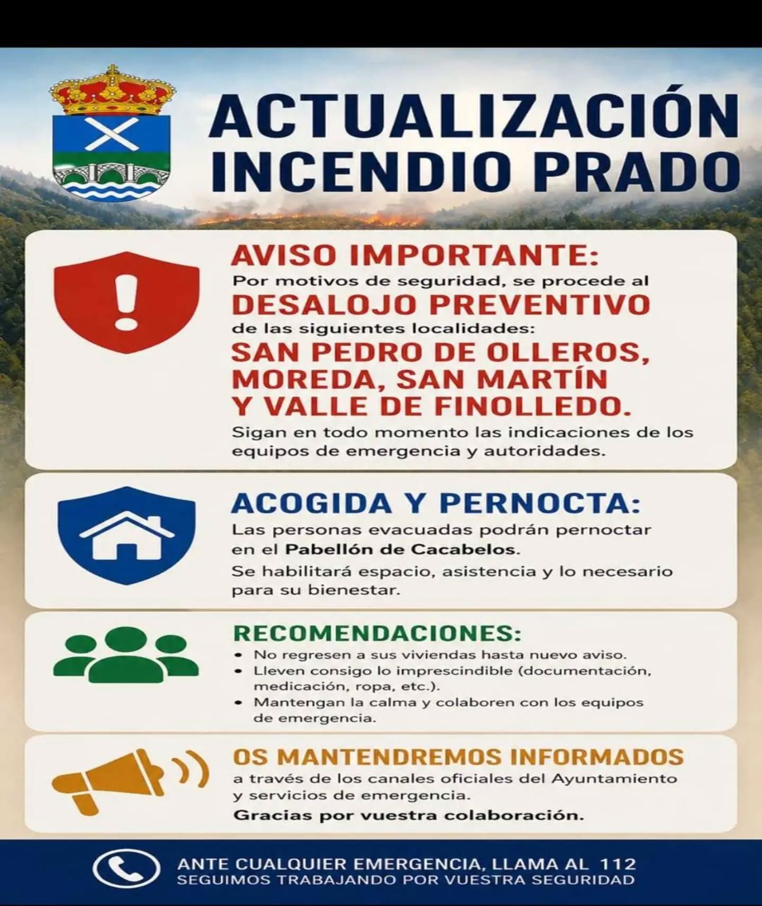 Información del Ayuntamiento de Vega de Espinareda por los incendios