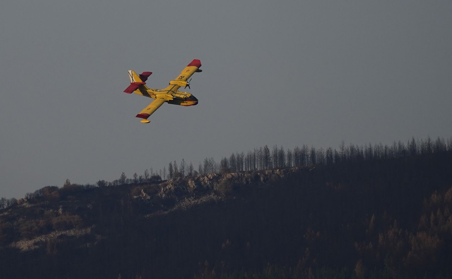 Un hidroavión carga agua en el pantano de Bárcena, para el incendio de Veguellina (Villafranca del Bierzo) (3) | Foto: César Sánchez, ICAL Un hidroavión carga agua en el pantano de Bárcena, para el incendio de Veguellina (Villafranca del Bierzo) (3) | Foto: César Sánchez, ICAL