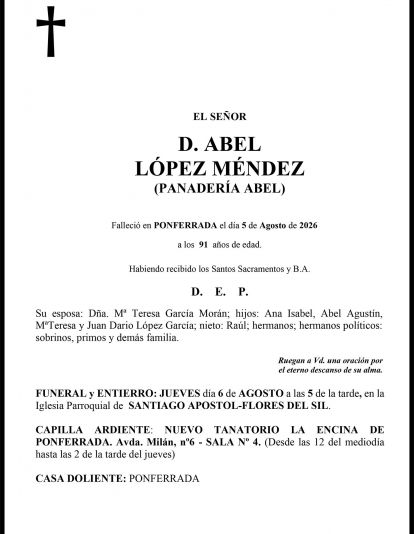 ABEL  LÓPEZ MÉNDEZ  (PANADERÍA ABEL) 