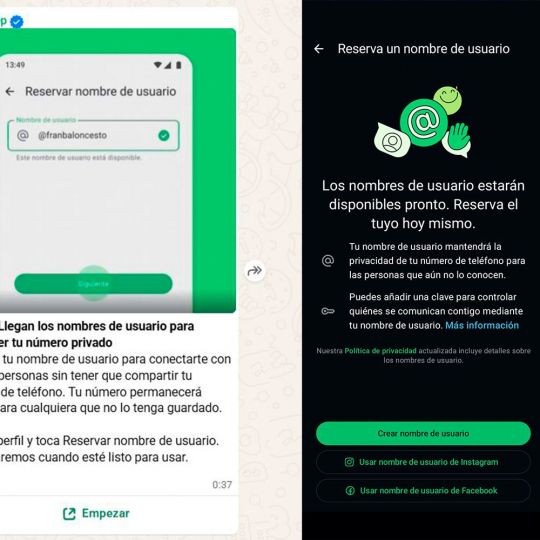 WhatsApp permite reservar nombres de usuario sin compartir número telefónico 