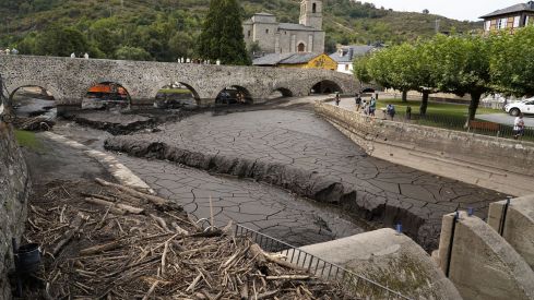 Trabajos de limpieza del río Meruelo a su paso por Molinaseca, cubierto de ceniza debido al arrastre de las últimas tormentas (3)