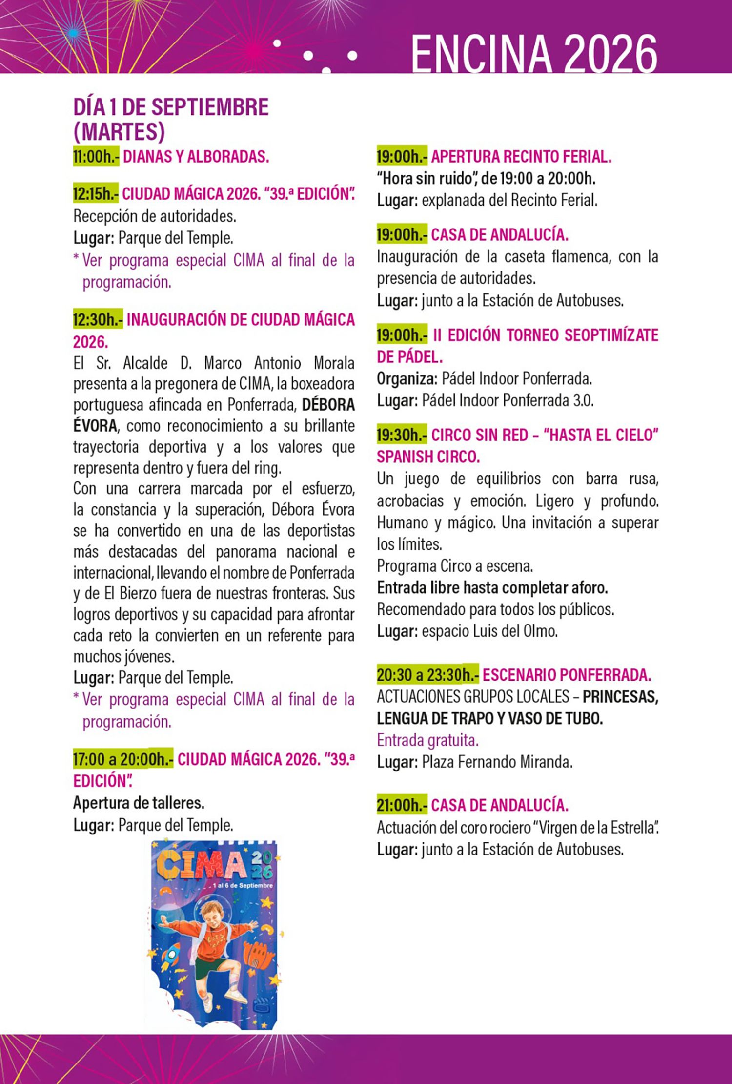 Programa para este martes, 1 de septiembre Programa para este martes, 1 de septiembre