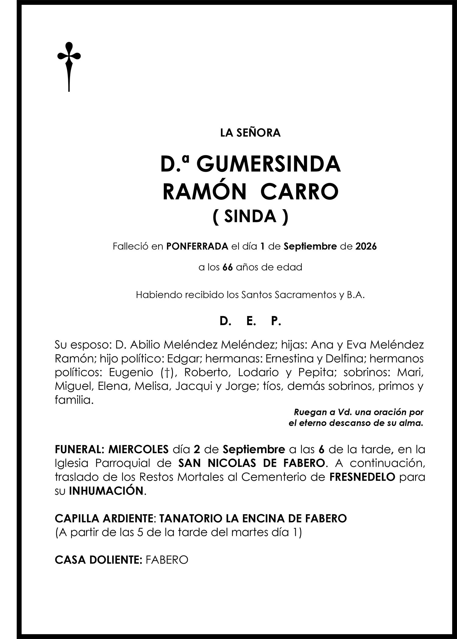 GUMERSINDA RAMÓN CARRO ( SINDA )