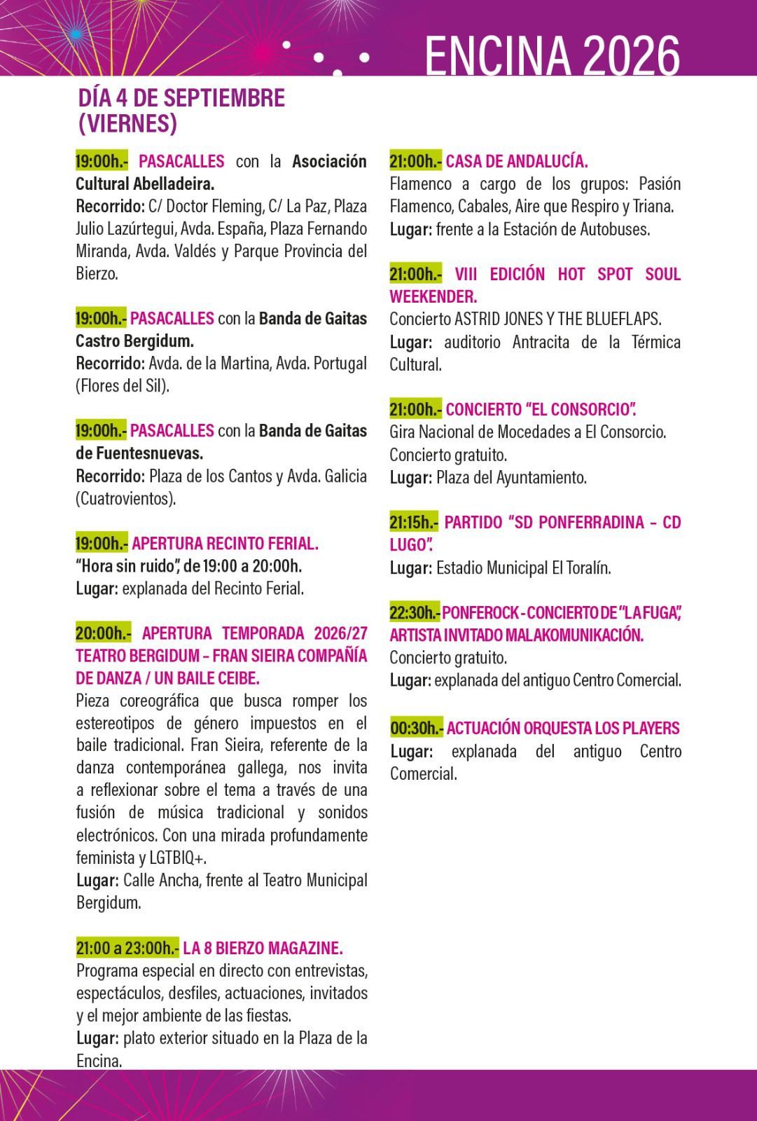 Programa 4 de septiembre La Encina Programa 4 de septiembre La Encina