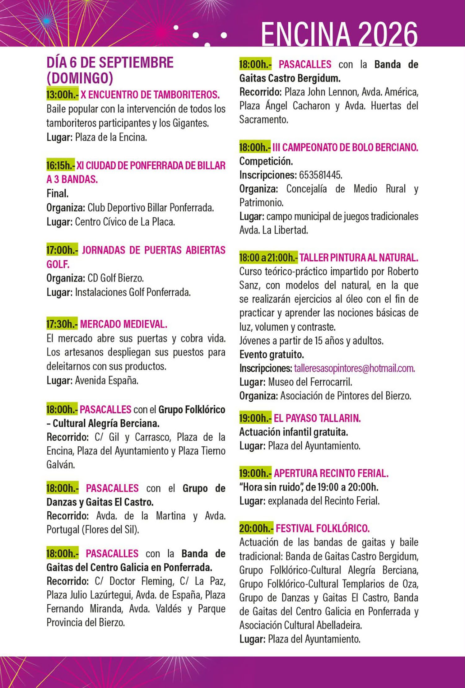 Programa domingo, 6 de septiembre Programa domingo, 6 de septiembre