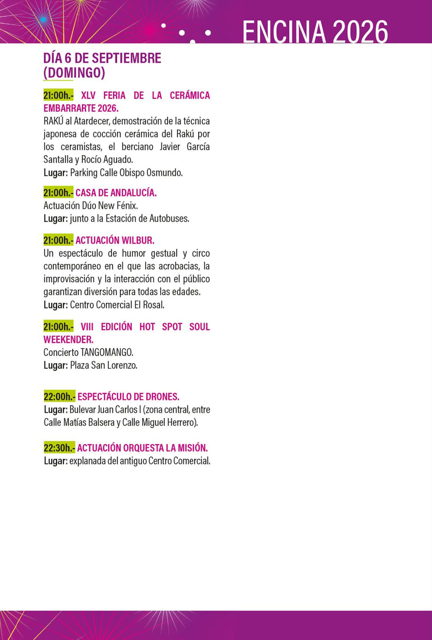 Programa domingo, 6 de septiembre 2 Programa domingo, 6 de septiembre 2