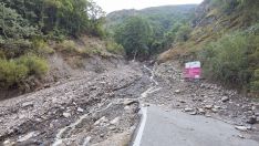 Desprendimiento en la carretera de Peñalba por el Valle del Oza