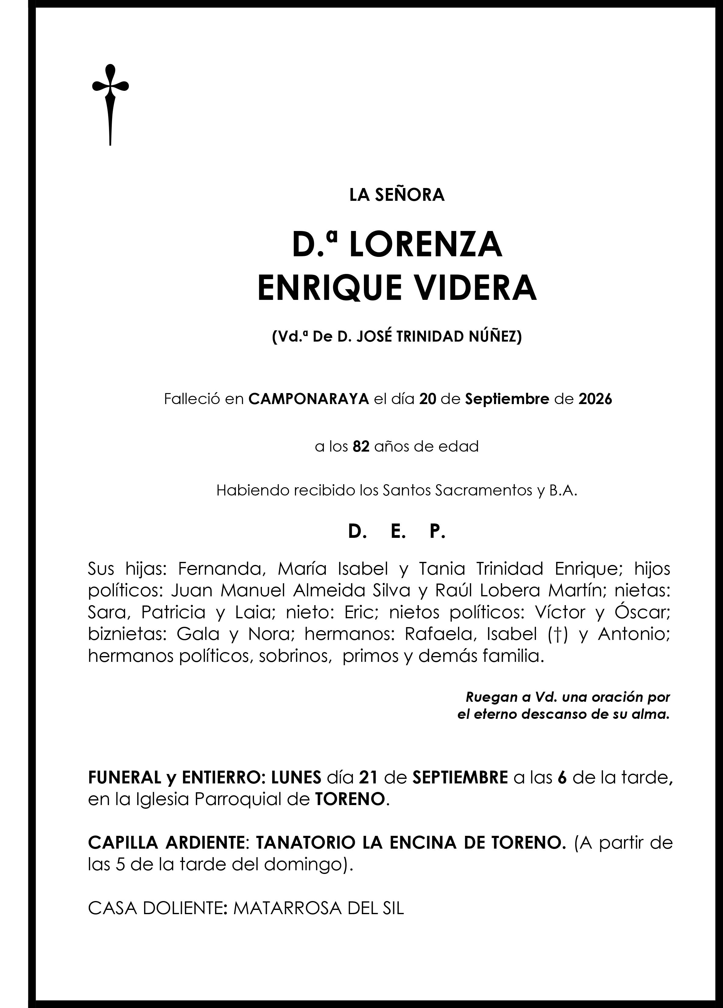 LORENZA ENRIQUE VIDERA