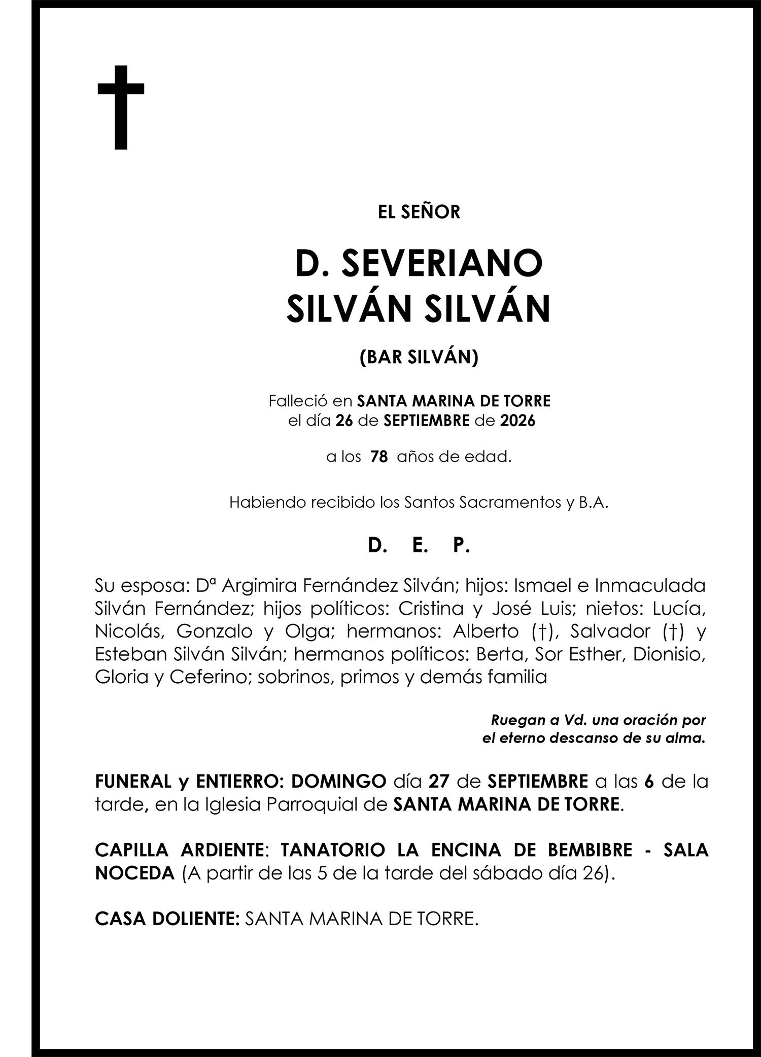 SEVERIANO SILVÁN SILVÁN (BAR SILVÁN)