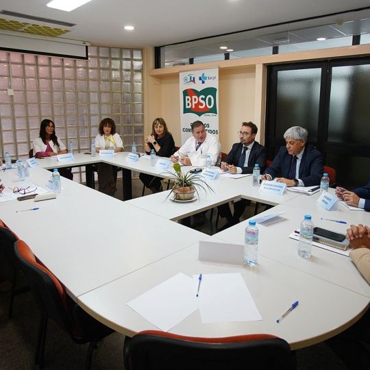 César Sánchez / ICAL . El director general de Asistencia Sanitaria de la Junta, Pedro Gómez de Quero (C), preside la Comisión de Seguimiento del Plan de Garantía Asistencial para el Área de Salud de El Bierzo en Ponferrada