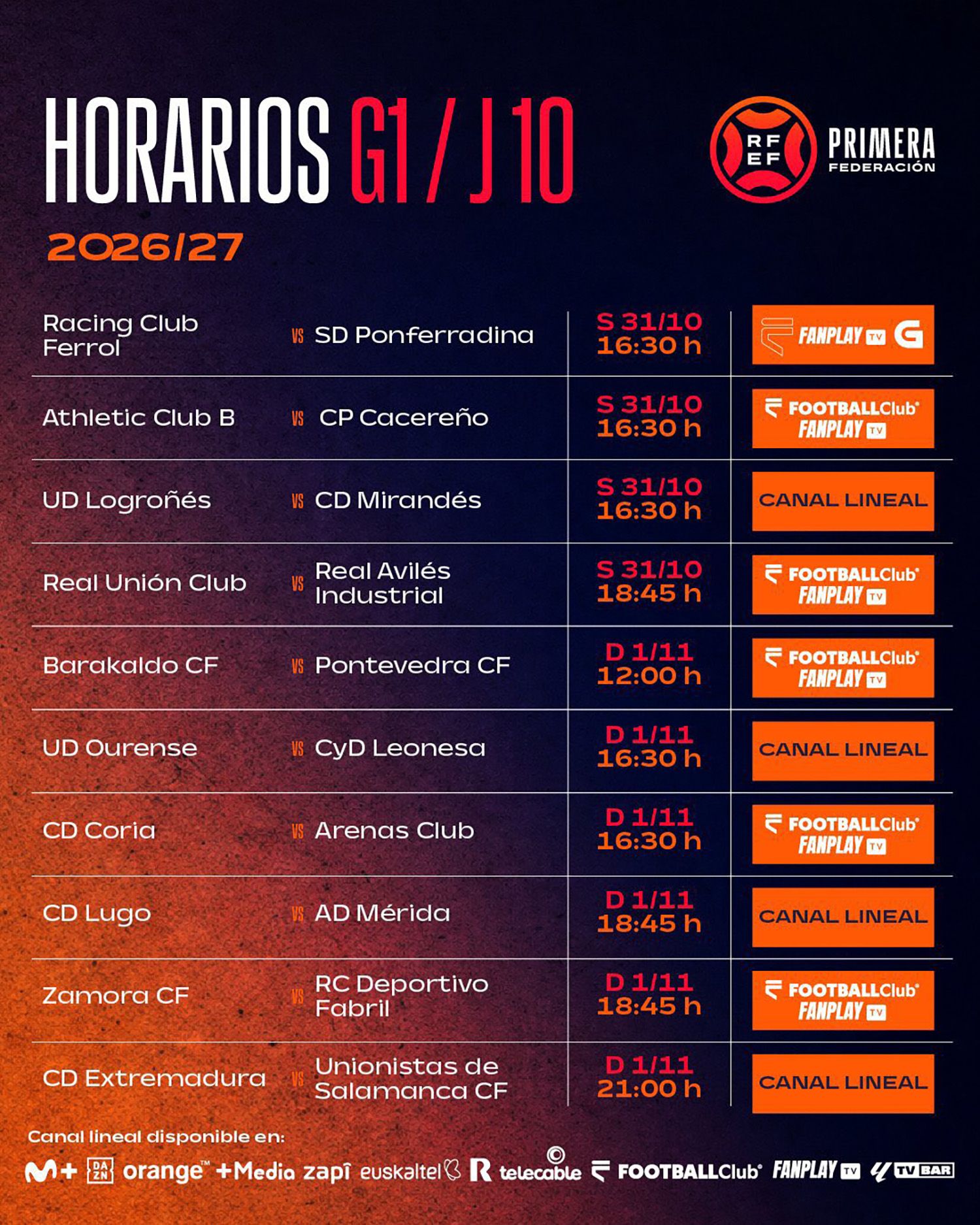 Horario partido Ferrol Ponferradina