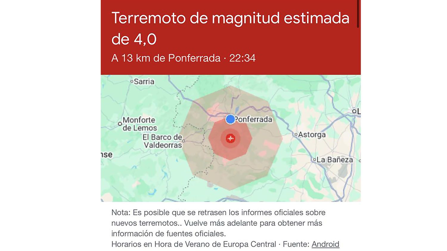 Terremoto registrado con epicentro en Priranza del Bierzo