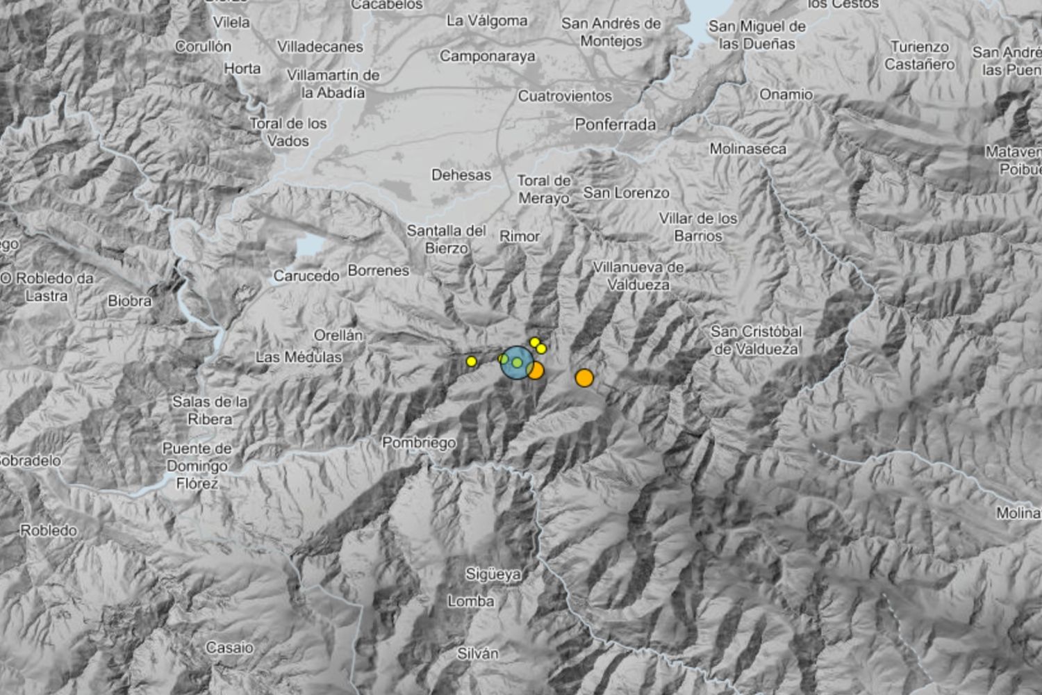 Localización del terremoto registrado en Priaranza del Bierzo